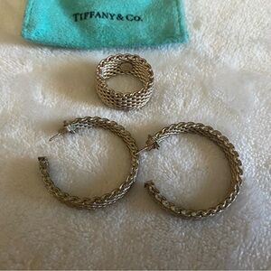 Tiffany Silver Somerset Mesh Medium Hoop Earrings and Matching Ring